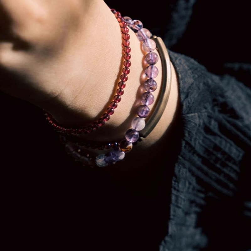 6mm Amethyst & 4mm Garnet Balance Bracelet Unisex