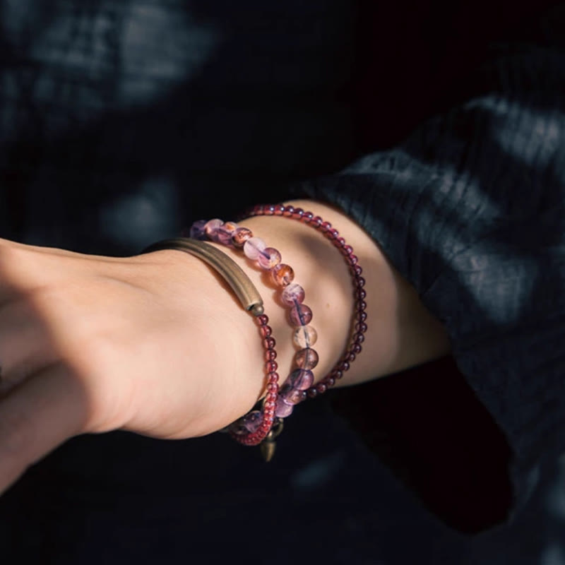 6mm Amethyst & 4mm Garnet Balance Bracelet Unisex