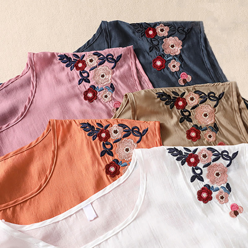 Cotton Linen Women's Embroidered Flower Vest for Spiritual Wear