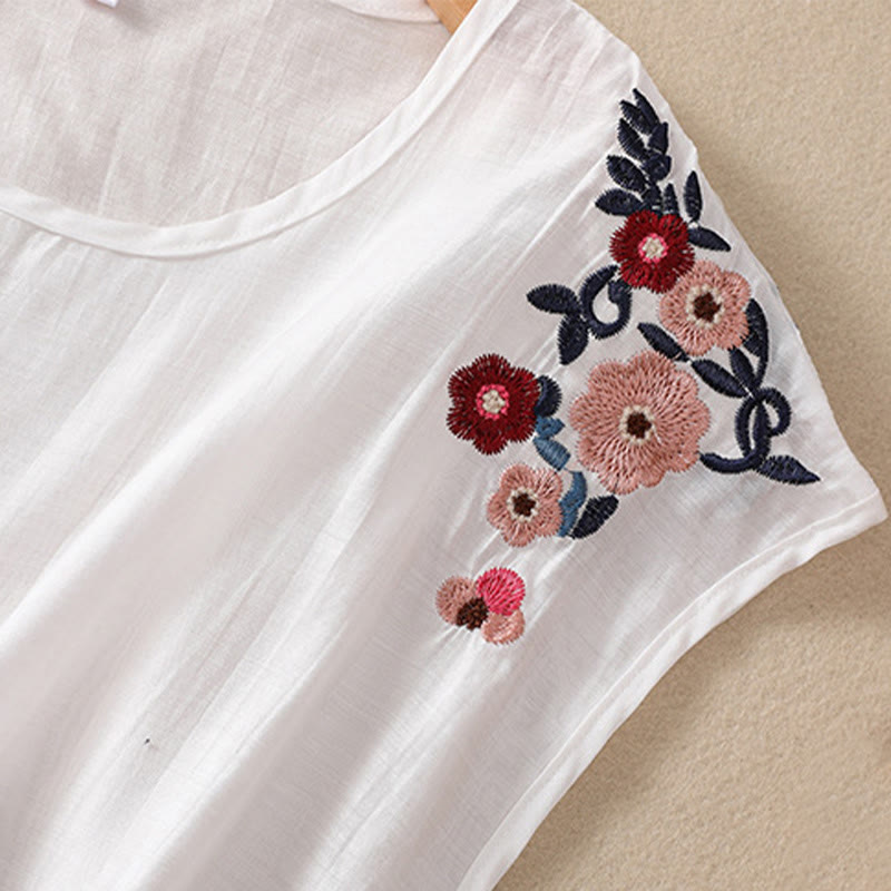 Cotton Linen Women's Embroidered Flower Vest for Spiritual Wear
