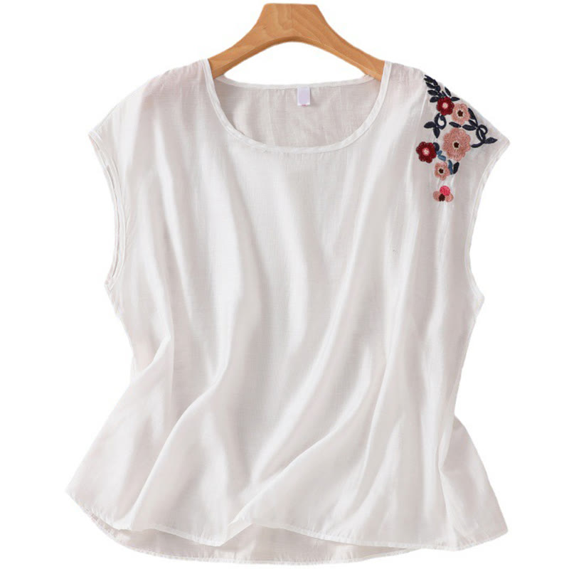 Cotton Linen Women's Embroidered Flower Vest for Spiritual Wear