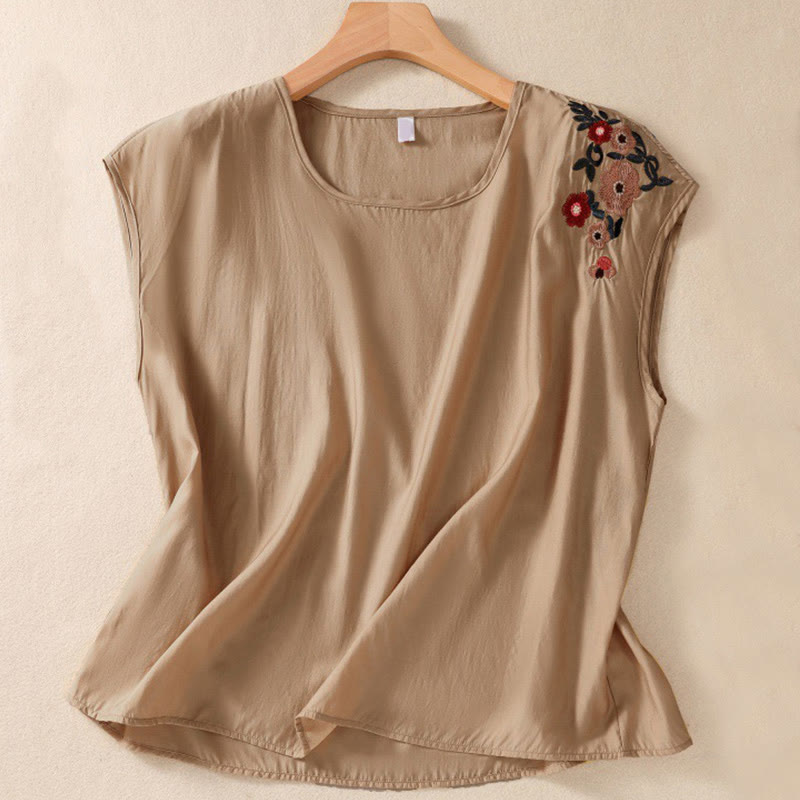 Cotton Linen Women's Embroidered Flower Vest for Spiritual Wear