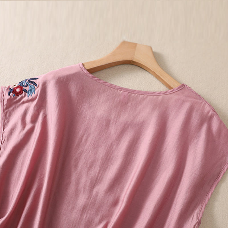Cotton Linen Women's Embroidered Flower Vest for Spiritual Wear