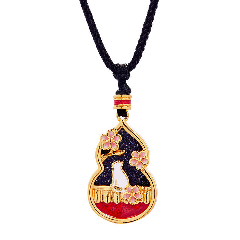 Sterling Silver Protection Necklace with Peach Blossom Cat Pendant