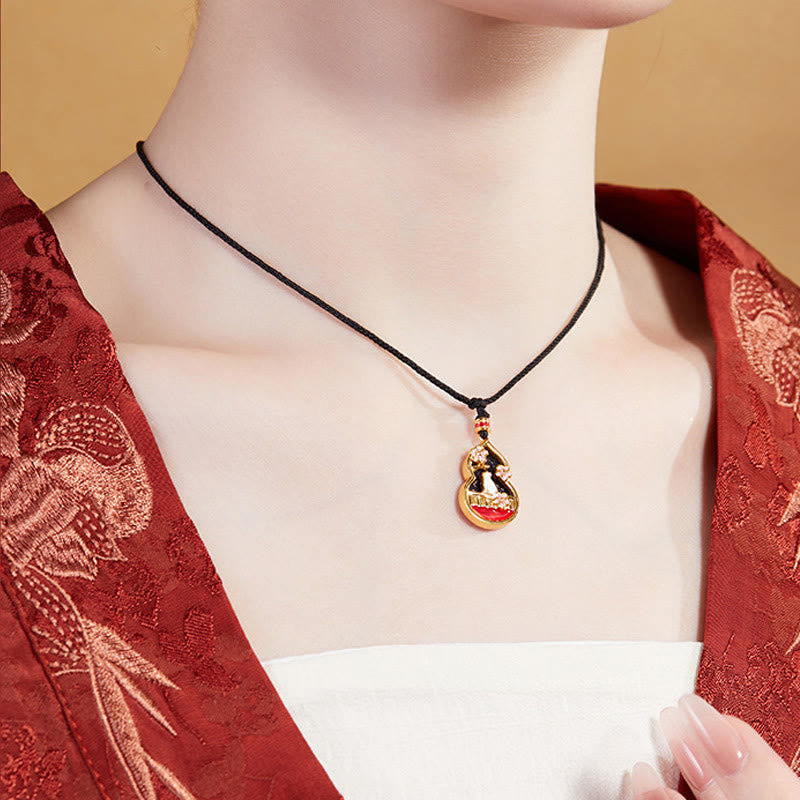 Sterling Silver Protection Necklace with Peach Blossom Cat Pendant
