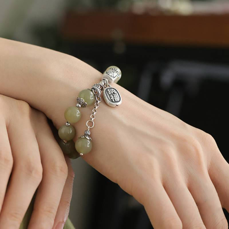 8mm Hetian Jade Luck Bracelet for Prosperity & Protection