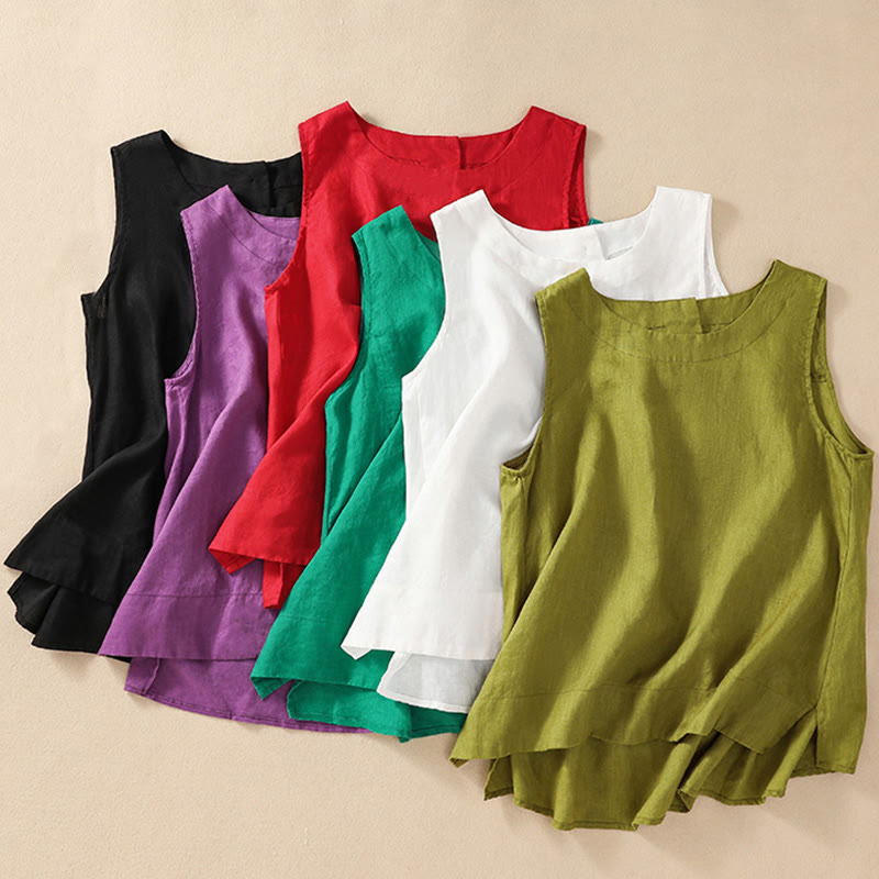 Casual Women's Cotton Linen Sleeveless Vest | Yoga Top