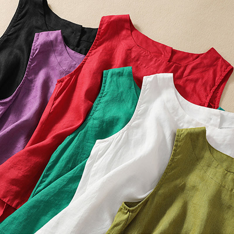 Casual Women's Cotton Linen Sleeveless Vest | Yoga Top