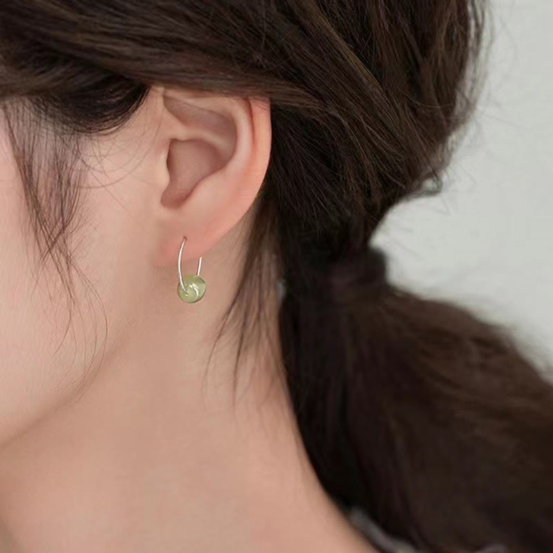 Sterling Silver Hetian Jade Earrings with Lucky Charm