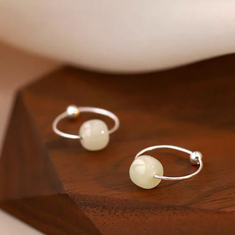 Sterling Silver Hetian Jade Earrings with Lucky Charm