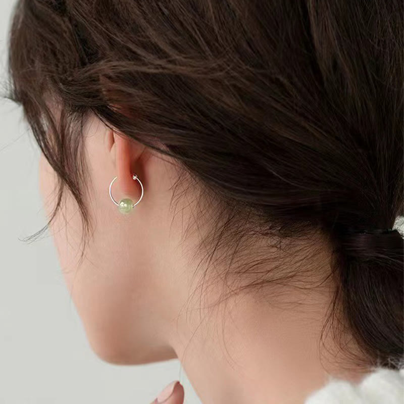 Sterling Silver Hetian Jade Earrings with Lucky Charm