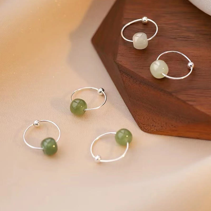 Sterling Silver Hetian Jade Earrings with Lucky Charm