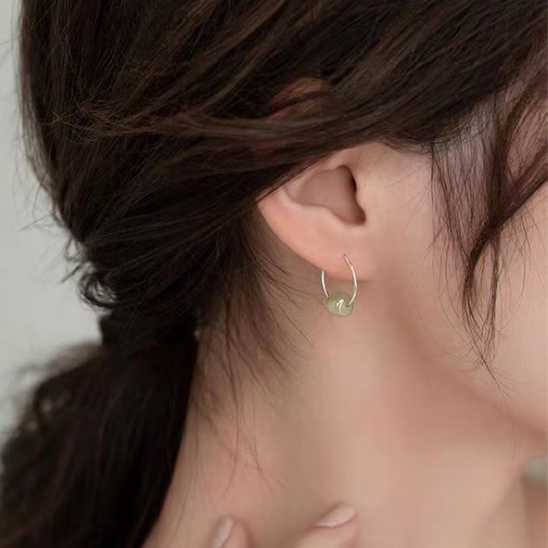 Sterling Silver Hetian Jade Earrings with Lucky Charm