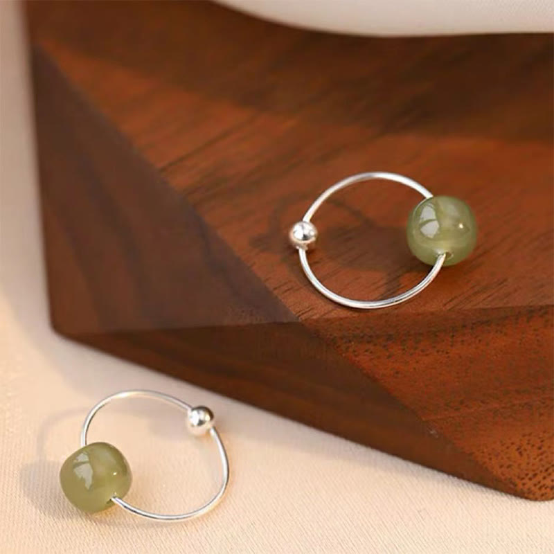 Sterling Silver Hetian Jade Earrings with Lucky Charm