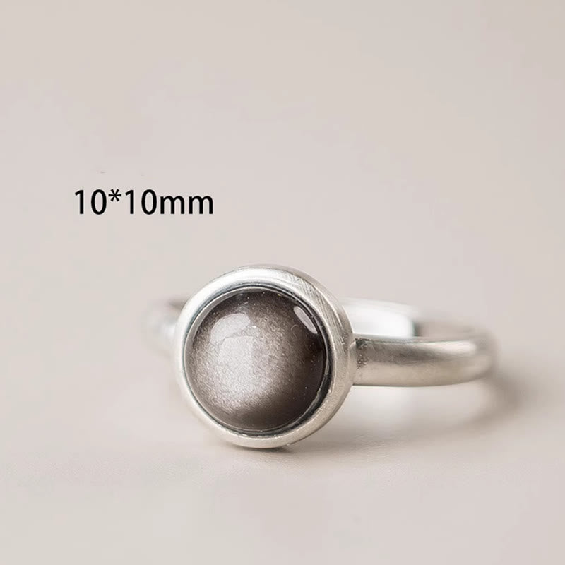 Silver Sheen Obsidian Adjustable Protection Ring 16x12mm