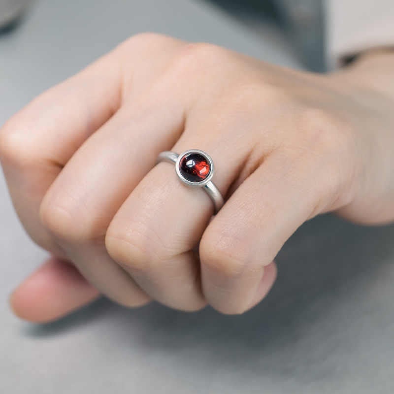 Adjustable Garnet Protection Ring | 925 Sterling Silver