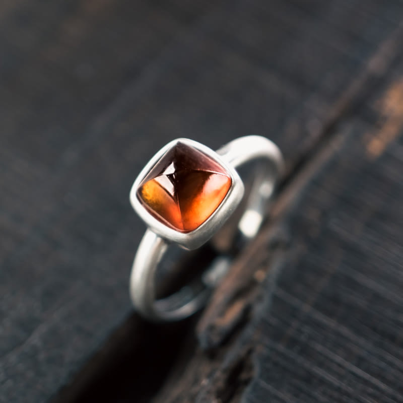 925 Sterling Silver Garnet Ring for Calm Protection