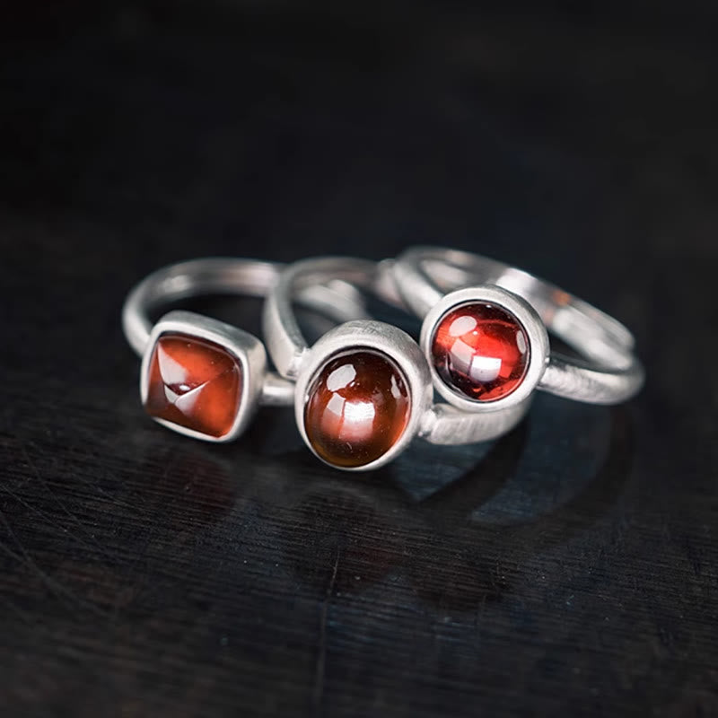 925 Sterling Silver Garnet Ring for Calm Protection