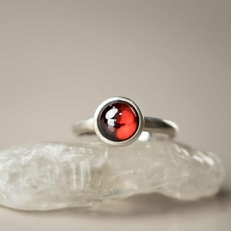 925 Sterling Silver Garnet Ring for Calm Protection