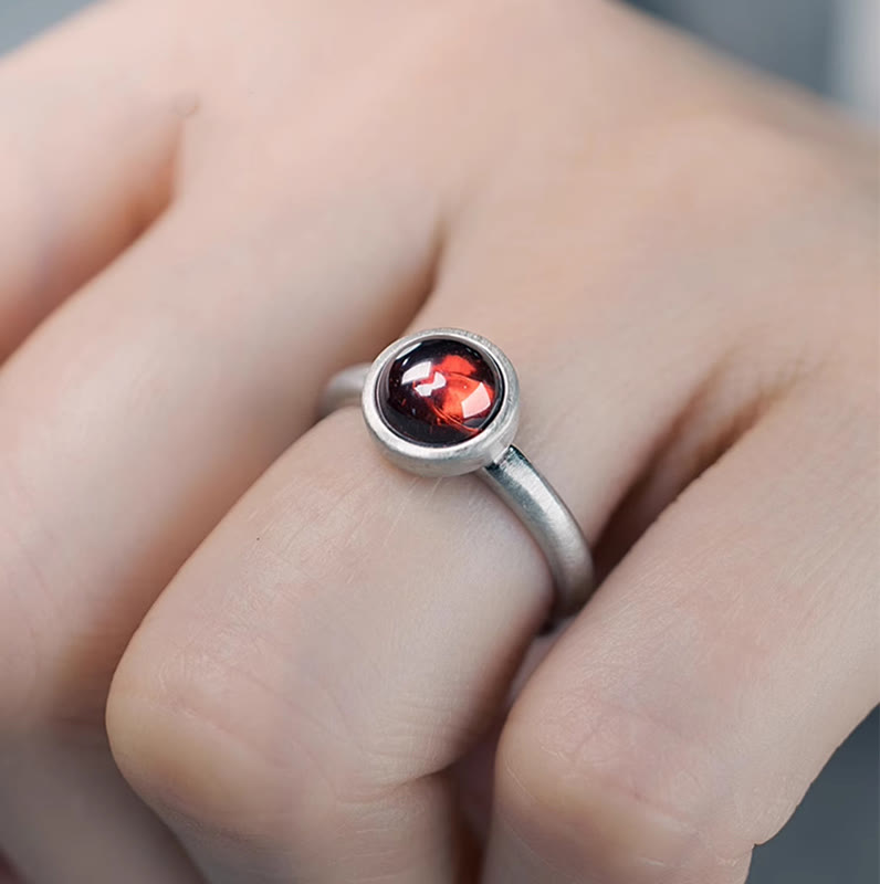 925 Sterling Silver Garnet Ring for Calm Protection