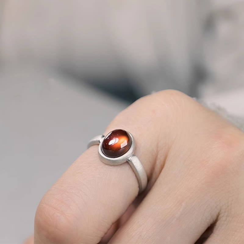 925 Sterling Silver Garnet Ring for Calm Protection