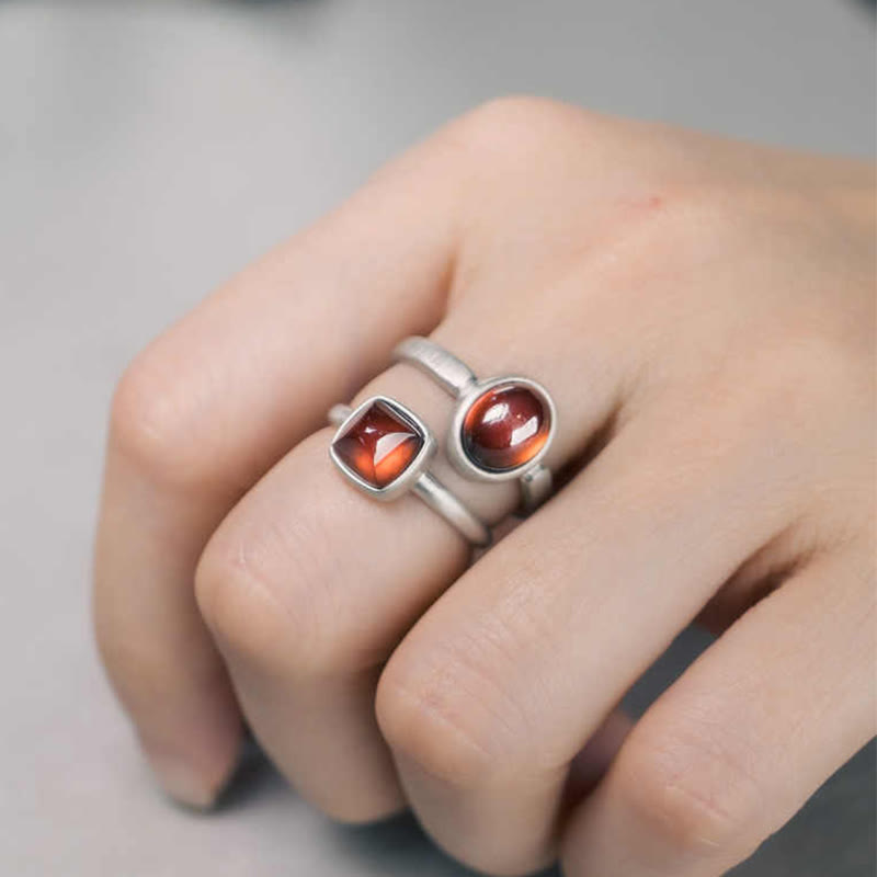 925 Sterling Silver Garnet Ring for Calm Protection