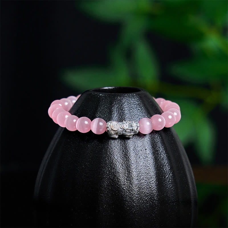 8mm White Cat's Eye Pixiu Bracelet for Luck & Protection