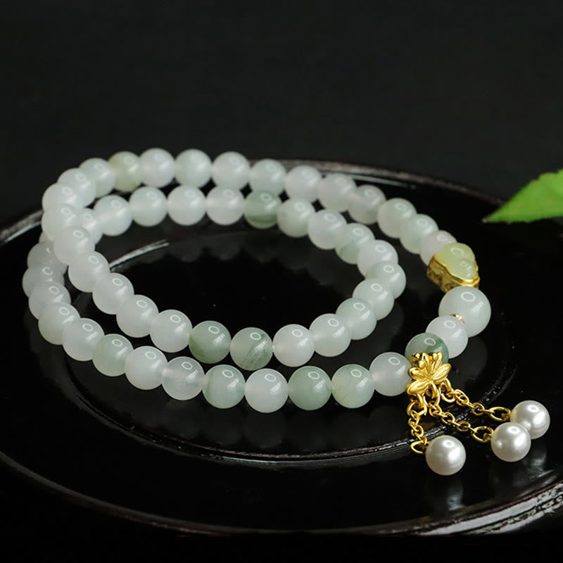6mm Tianshan Jade Lotus Prosperity Bracelet for Women