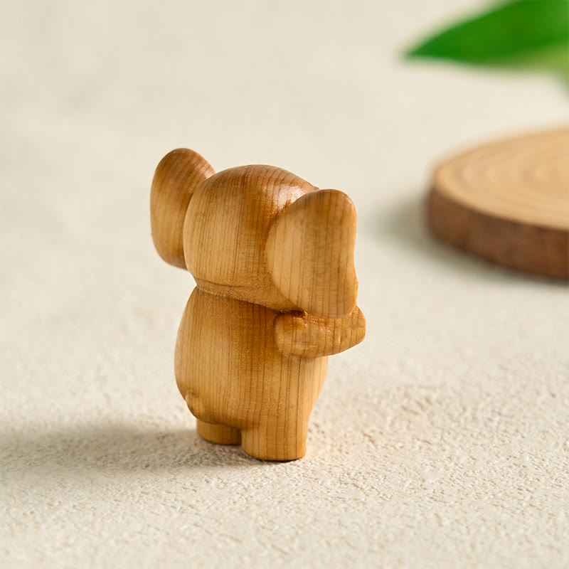Mini Sandalwood Elephant Carved Healing Decoration