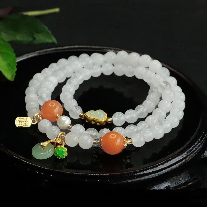 White Jade Multi-layer Peace Buckle Fu Bracelet for Women