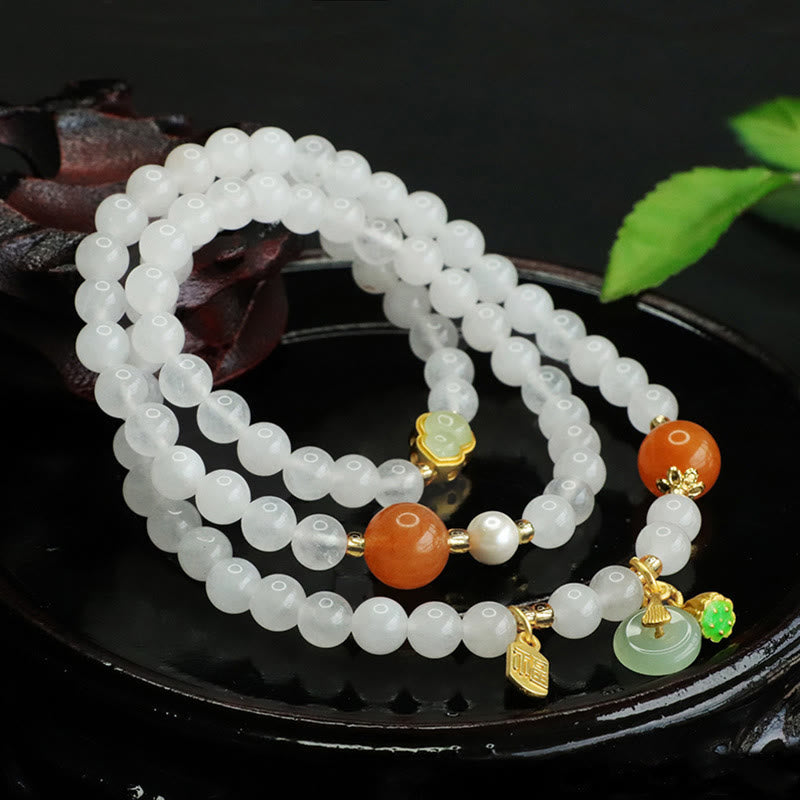 White Jade Multi-layer Peace Buckle Fu Bracelet for Women