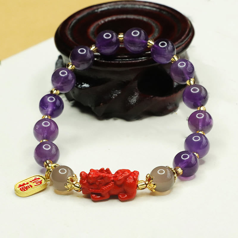 8mm Amethyst Feng Shui Pixiu Balance Bracelet for Women