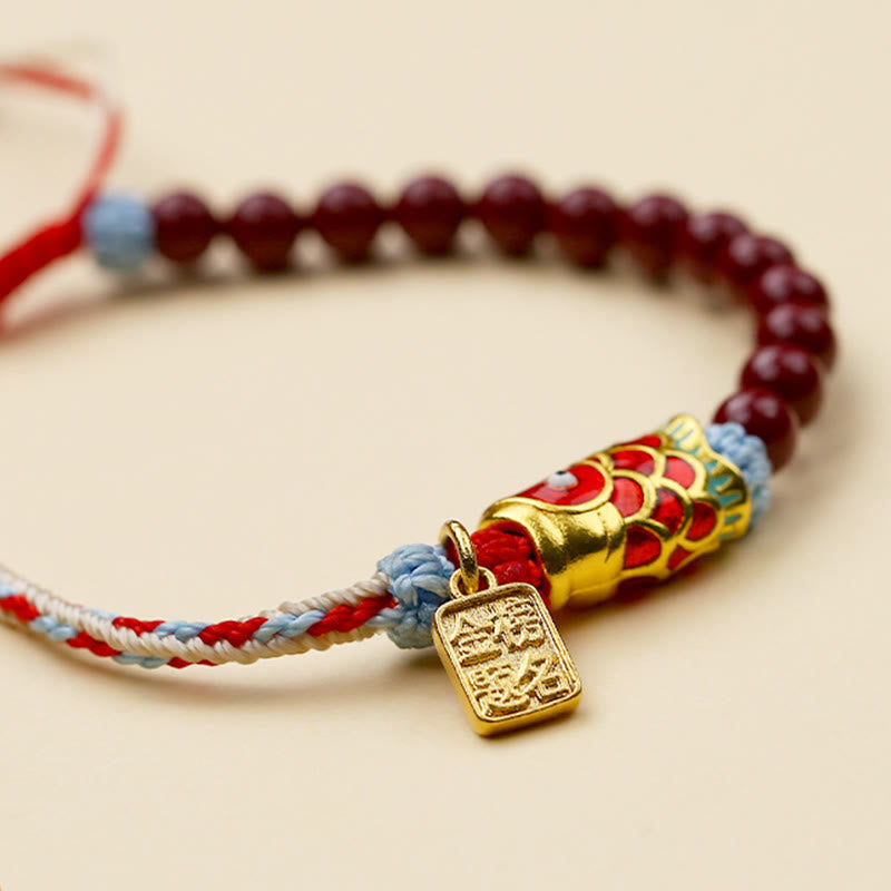 Cinnabar Bracelet with Koi Fish Charm for Luck & Blessing