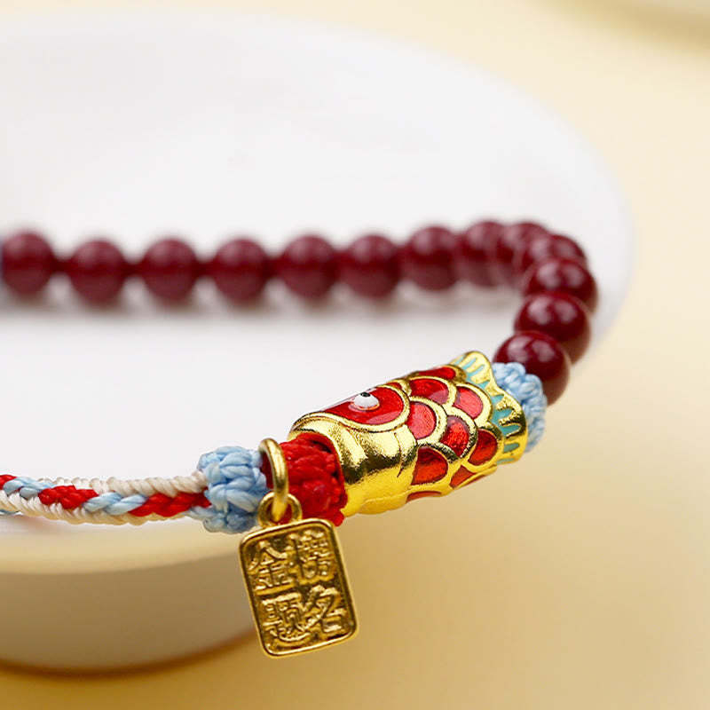 Cinnabar Bracelet with Koi Fish Charm for Luck & Blessing