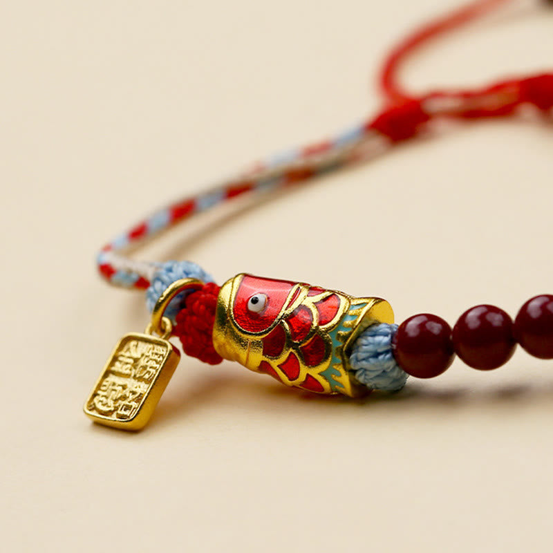 Cinnabar Bracelet with Koi Fish Charm for Luck & Blessing