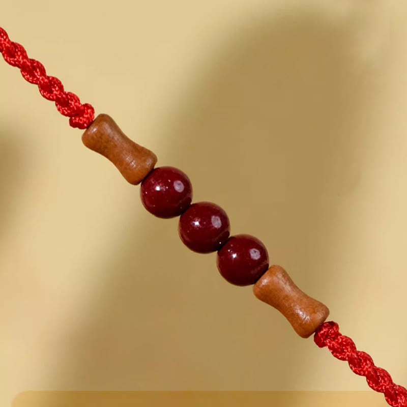 Cinnabar Blessing String Bracelet with Peach Wood – Protection & Calm