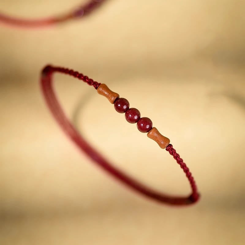 Cinnabar Blessing String Bracelet with Peach Wood – Protection & Calm