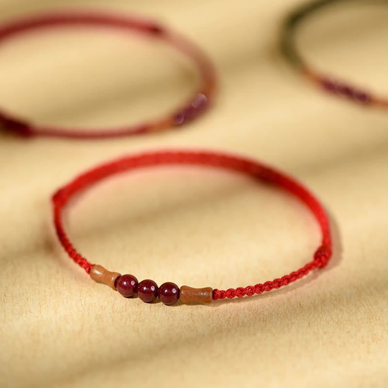 Cinnabar Blessing String Bracelet with Peach Wood – Protection & Calm