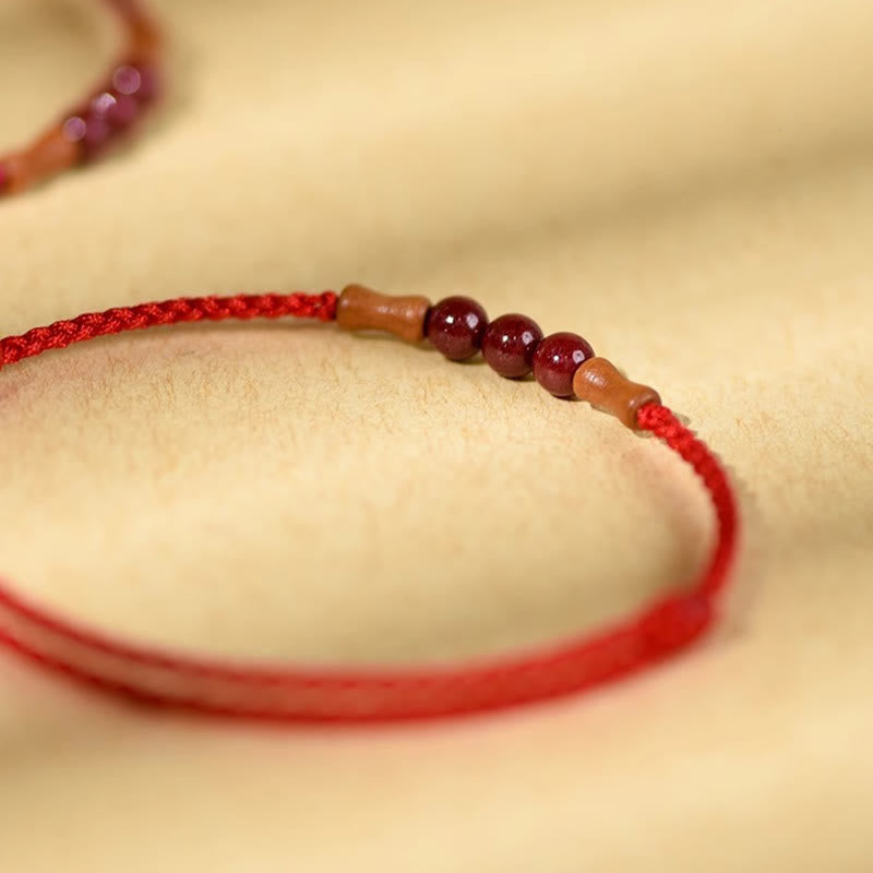 Cinnabar Blessing String Bracelet with Peach Wood – Protection & Calm