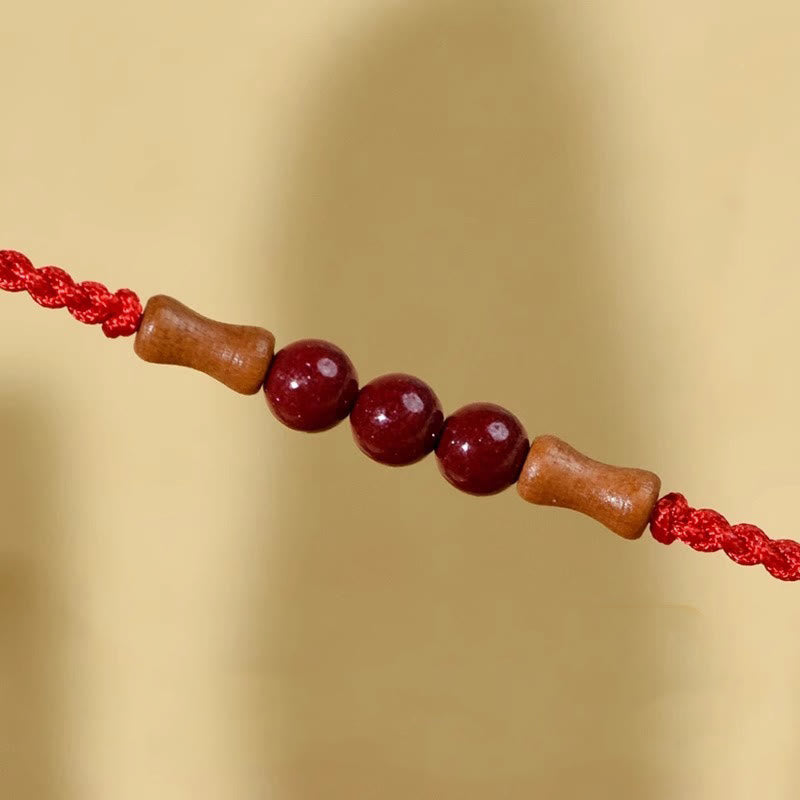 Cinnabar Blessing String Bracelet with Peach Wood – Protection & Calm