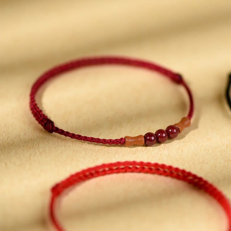 Cinnabar Blessing String Bracelet with Peach Wood – Protection & Calm