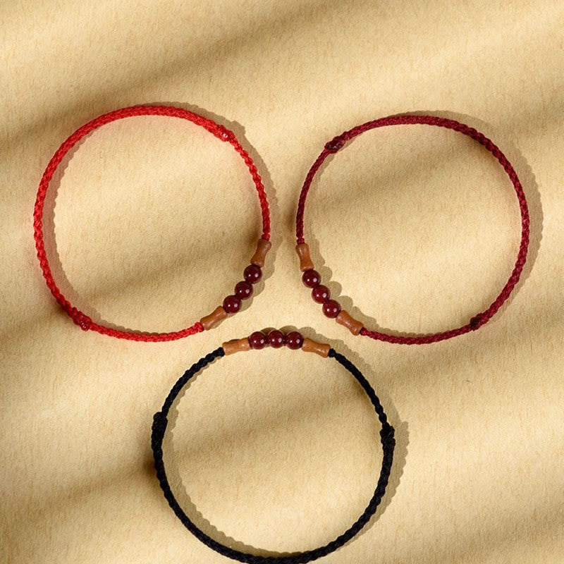 Cinnabar Blessing String Bracelet with Peach Wood – Protection & Calm
