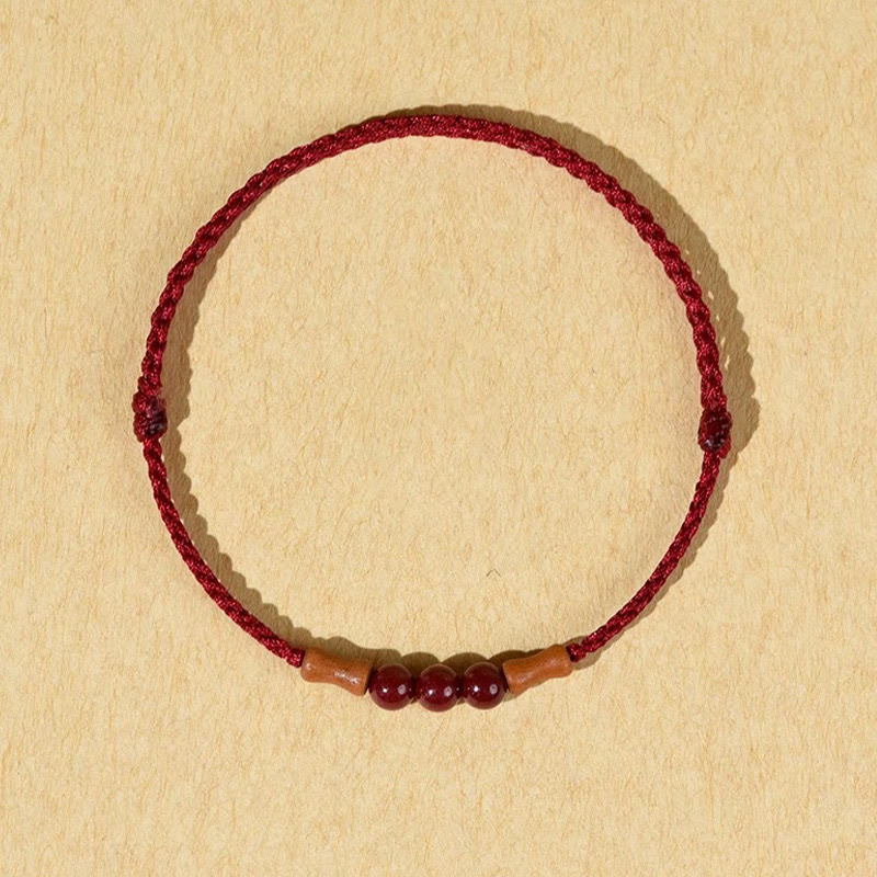 Cinnabar Blessing String Bracelet with Peach Wood – Protection & Calm
