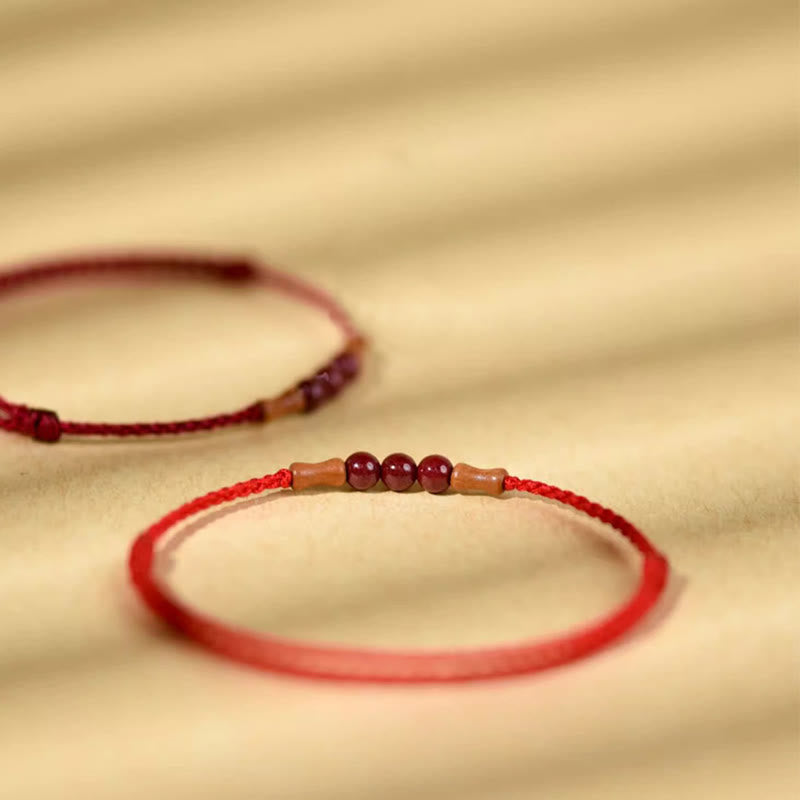 Cinnabar Blessing String Bracelet with Peach Wood – Protection & Calm