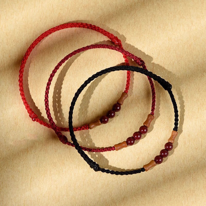 Cinnabar Blessing String Bracelet with Peach Wood – Protection & Calm