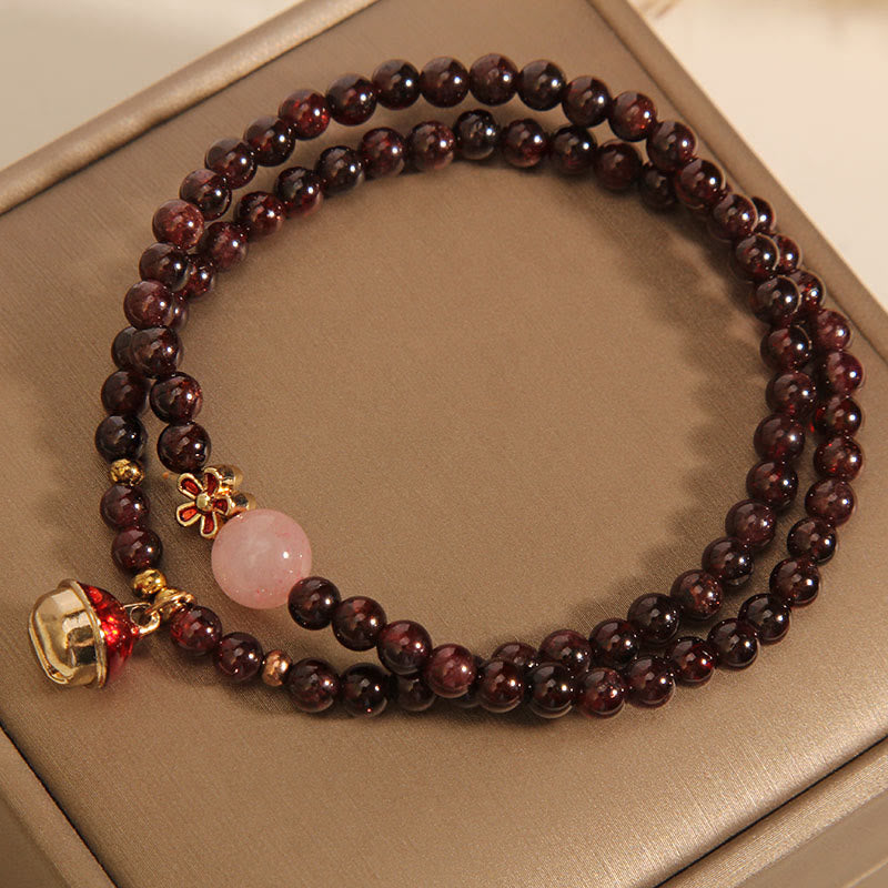 3mm Garnet Rose Quartz Protection Bracelet with Money Bag or Bell