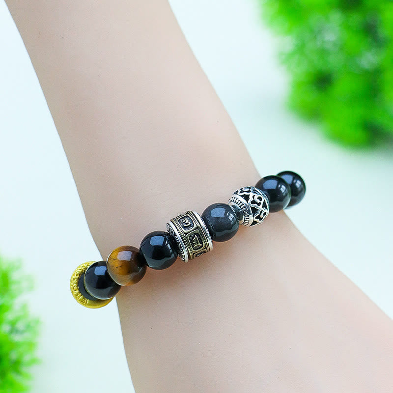 10mm Silver Sheen Obsidian Om Mani Padme Hum Healing Bracelet