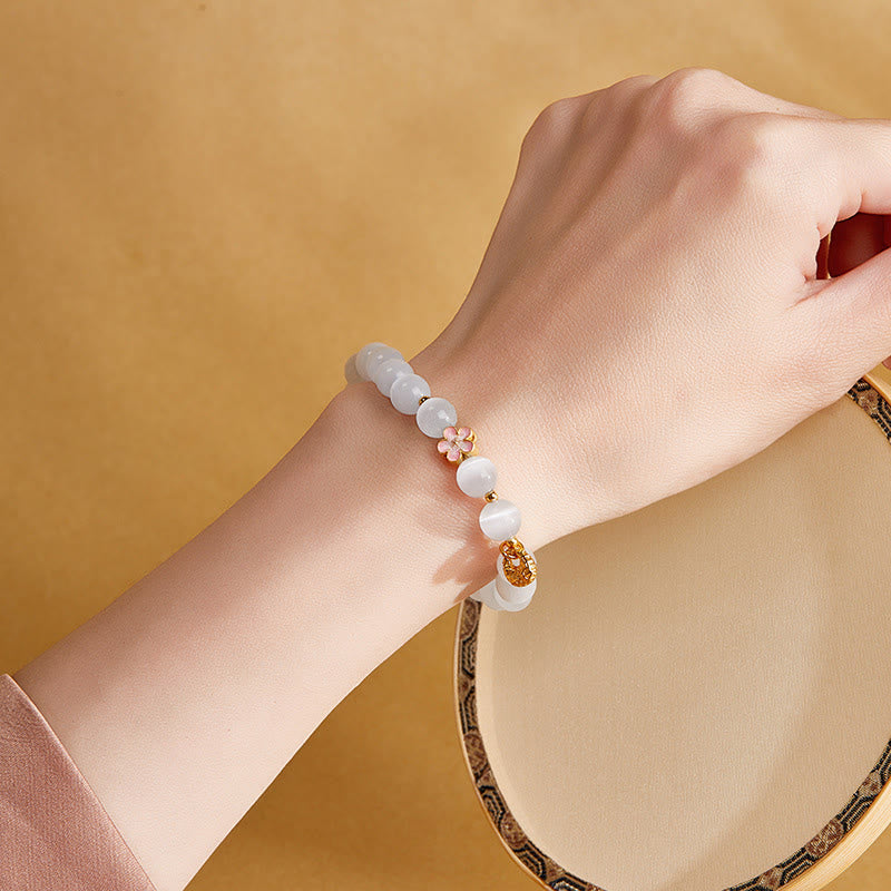 925 Sterling Silver White Cat's Eye Spiritual Bracelet