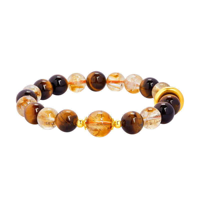 8mm Citrine Tiger Eye Peace Buckle Bracelet for Protection