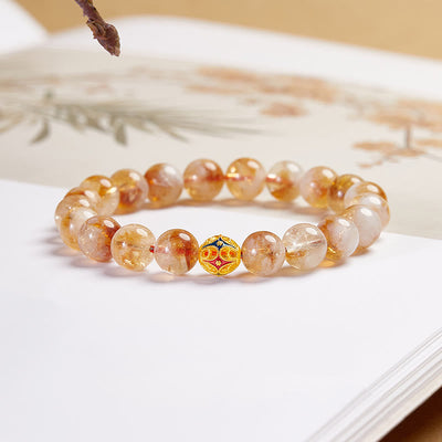 Bracelet de protection en citrine de 8,5 à 9 mm avec perles en argent sterling 999